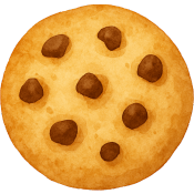 Round chocolate chip cookie with eight visible chocolate chips.