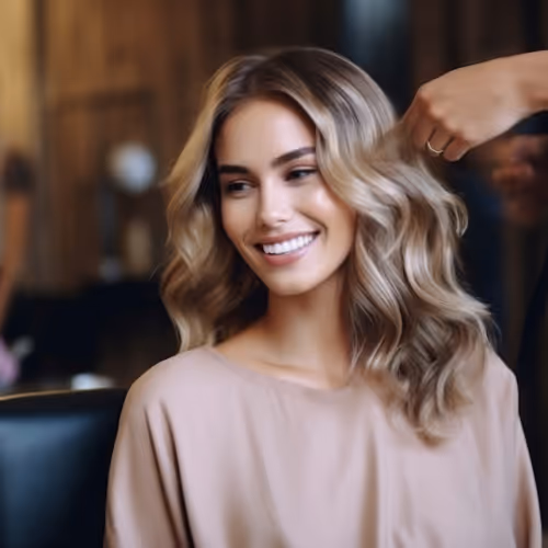 a woman with blonde wavy hairstyle