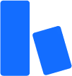 Blue icon of two overlapping rectangles with rounded corners, one taller and vertical, the other smaller and tilted.
