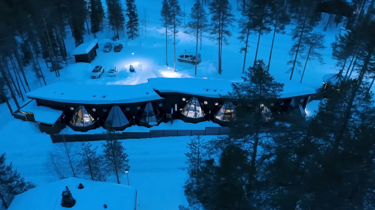 Pyha igloos in lapland finland by drone video