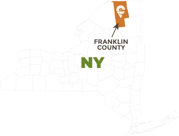 Map of New York with Franklin County Highlighted