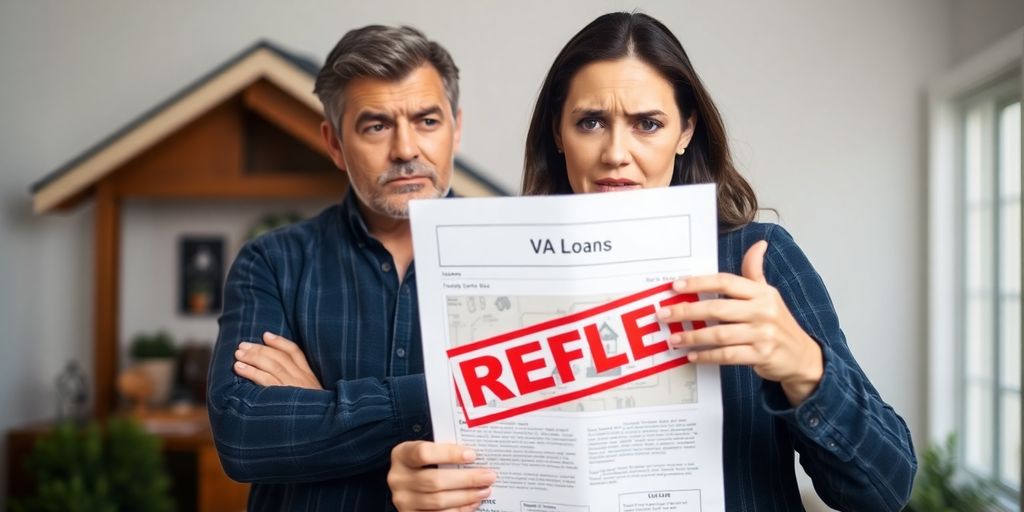 Concerned couple discussing their rejected VA loan offer.