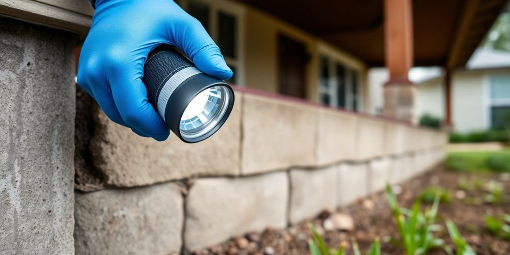 Inspector examining home's foundation.