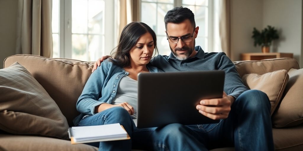 Couple discussing options after VA loan denial at home.