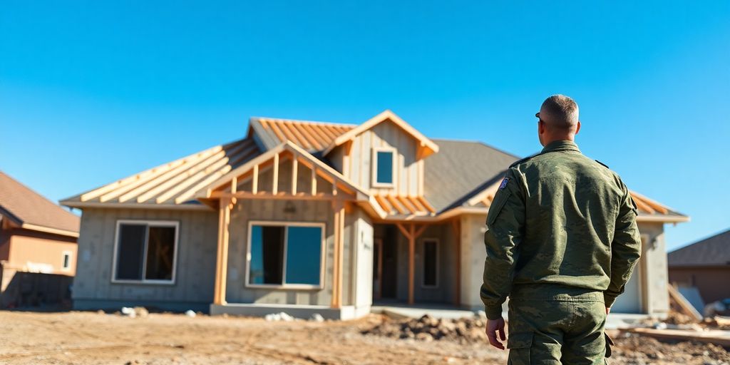 Military personnel, construction site, new home.