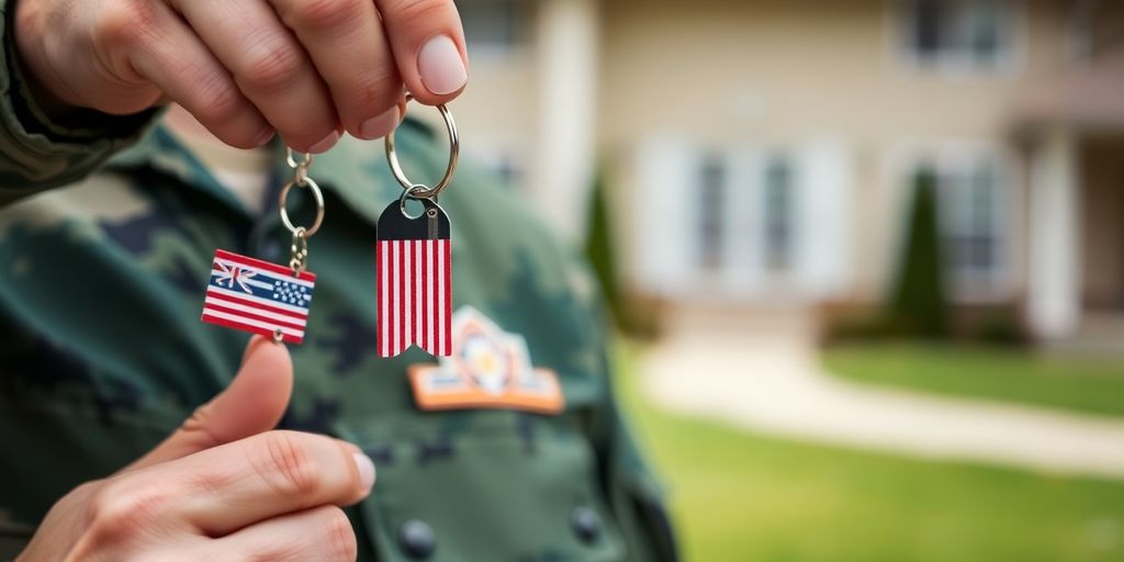 Military person in uniform, home key.