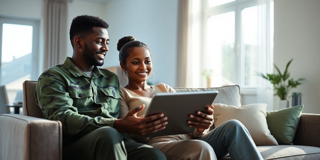Military couple discussing home loan