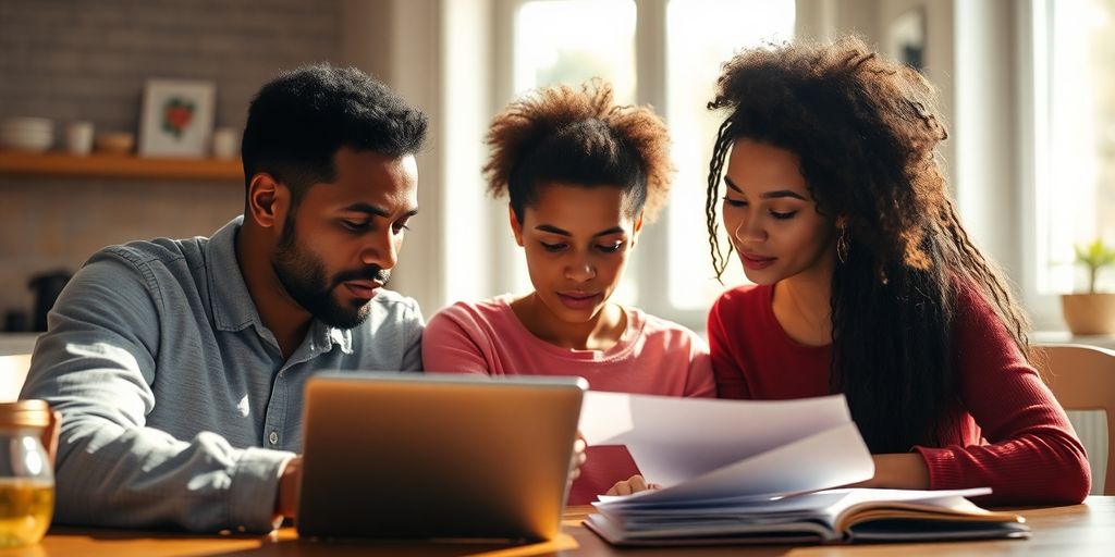 Family at home, thinking about finances.