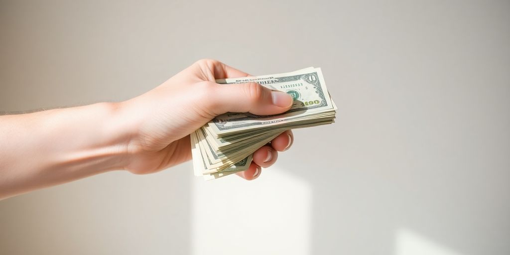 A close-up of a hand holding a stack of cash.