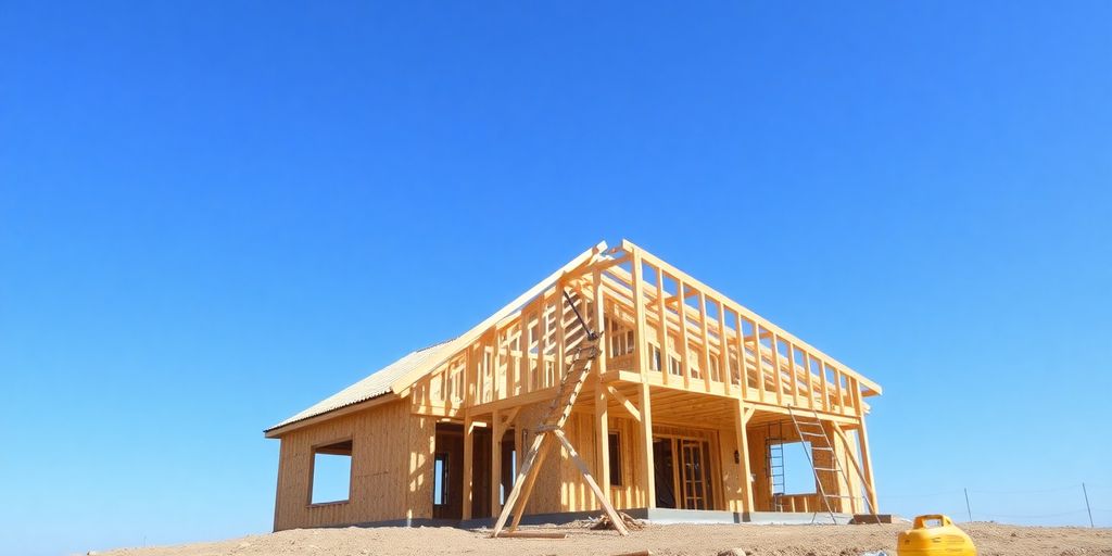 A construction site with a partially built home.