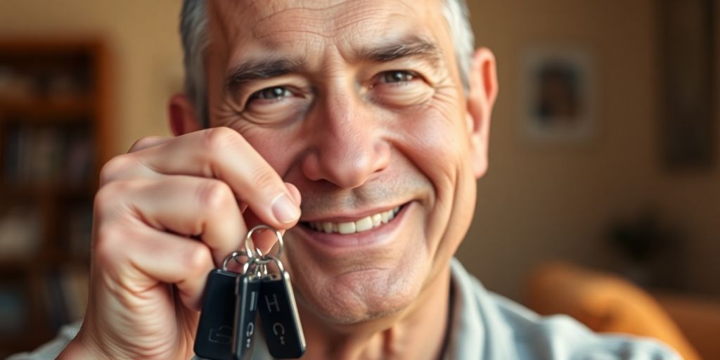Veteran smiling, holding house keys