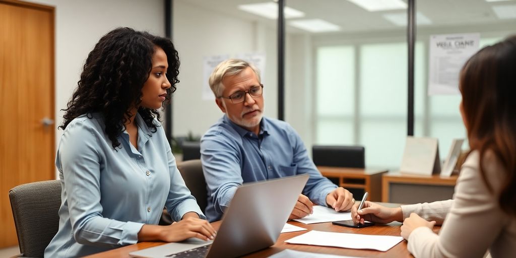 Couple consulting with a loan expert about VA loan issues.