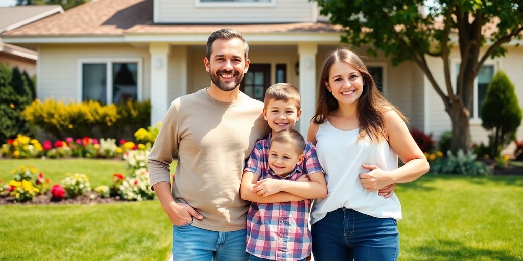 Family standing in front of their house.