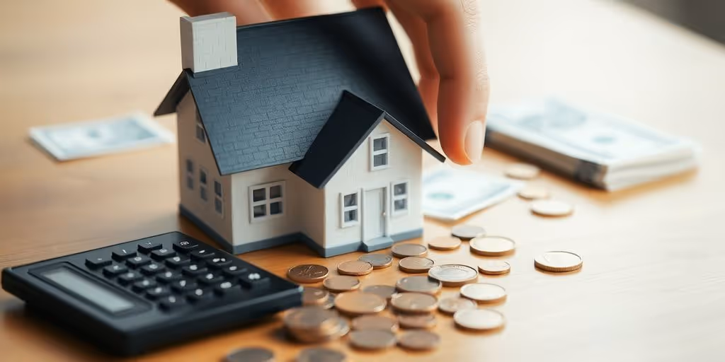 House miniature with money and calculator.