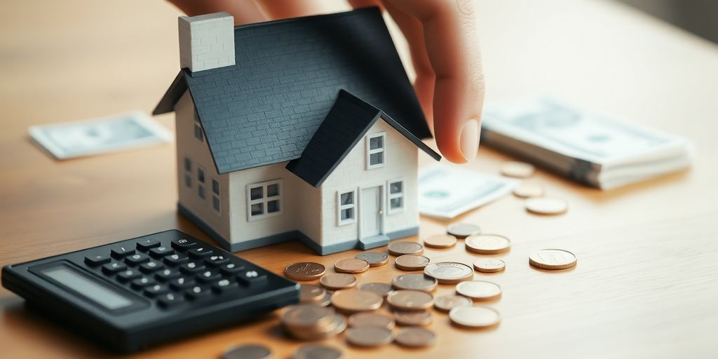 House miniature with money and calculator.