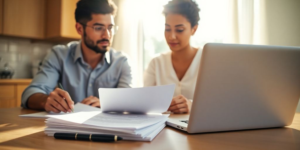 Couple reviewing home equity loan documents