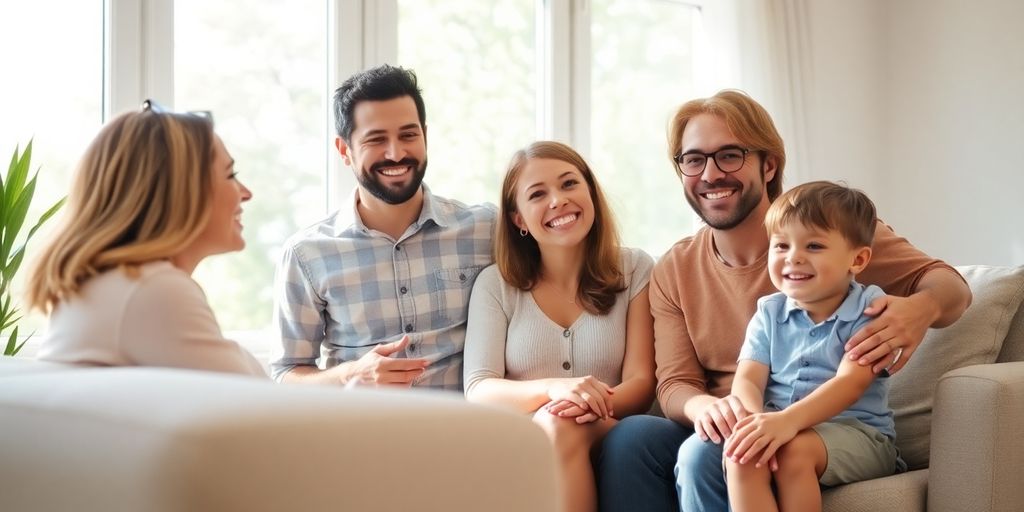 Family happy in new home.