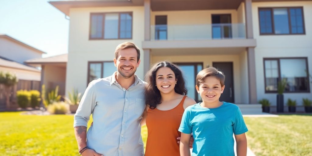Family happy in new home