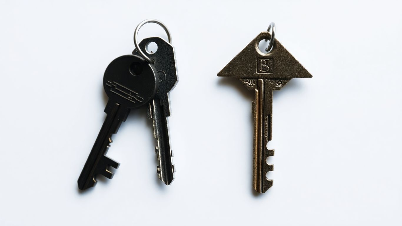 Two house keys merging into one larger key.
