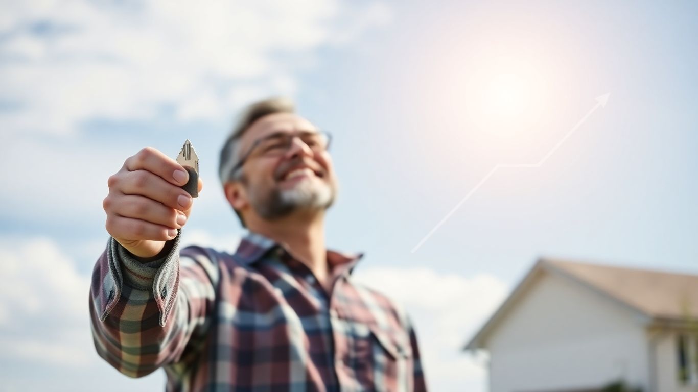 Homeowner with key, looking towards a bright future.