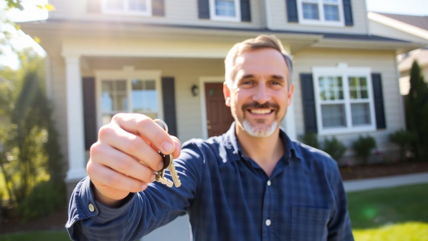 Homeowner with keys, happy about refinancing home equity loan.