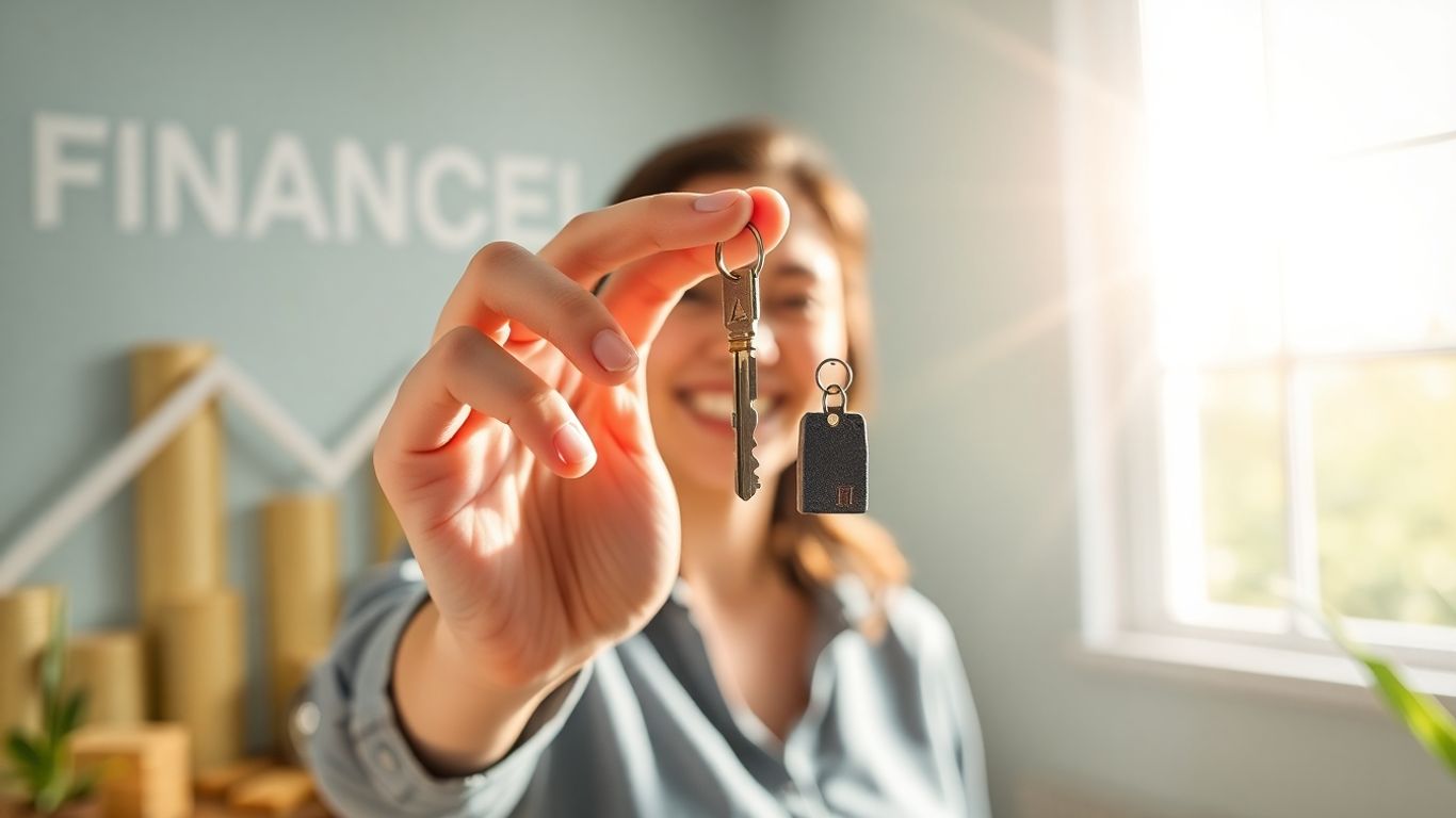 Person holding house key, symbolizing financial opportunity.