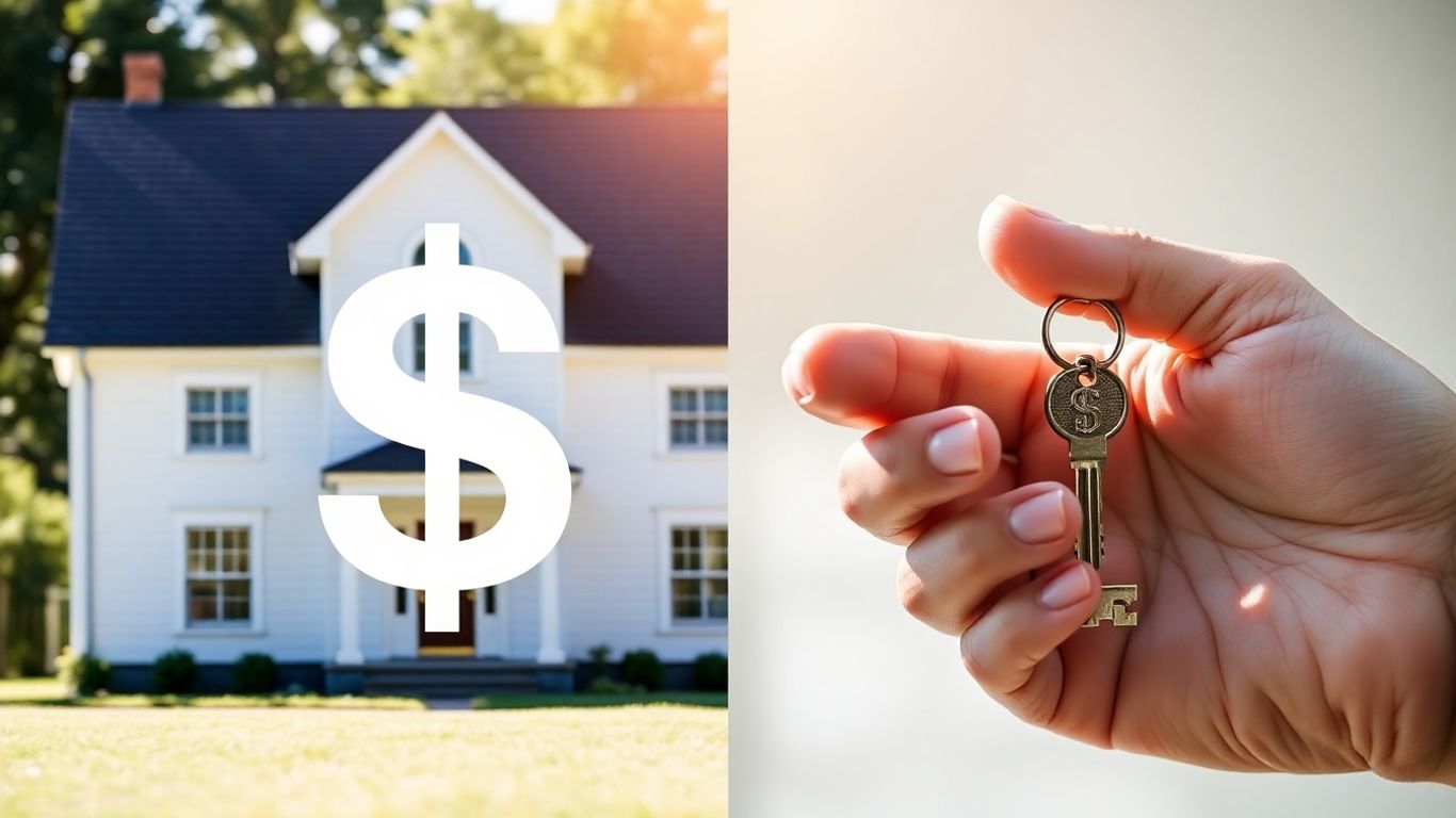 House and key with dollar signs, financial options.