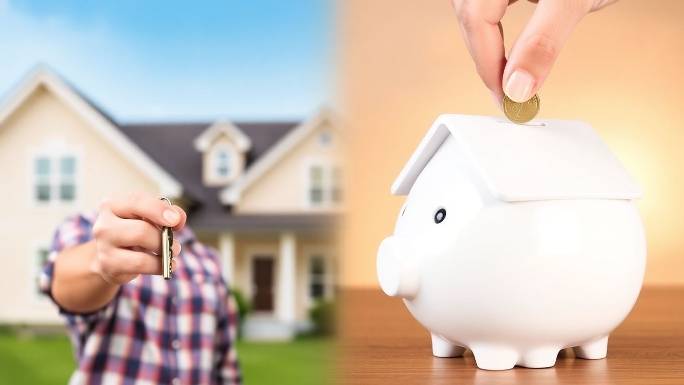 Homeowner with keys and house-shaped piggy bank.