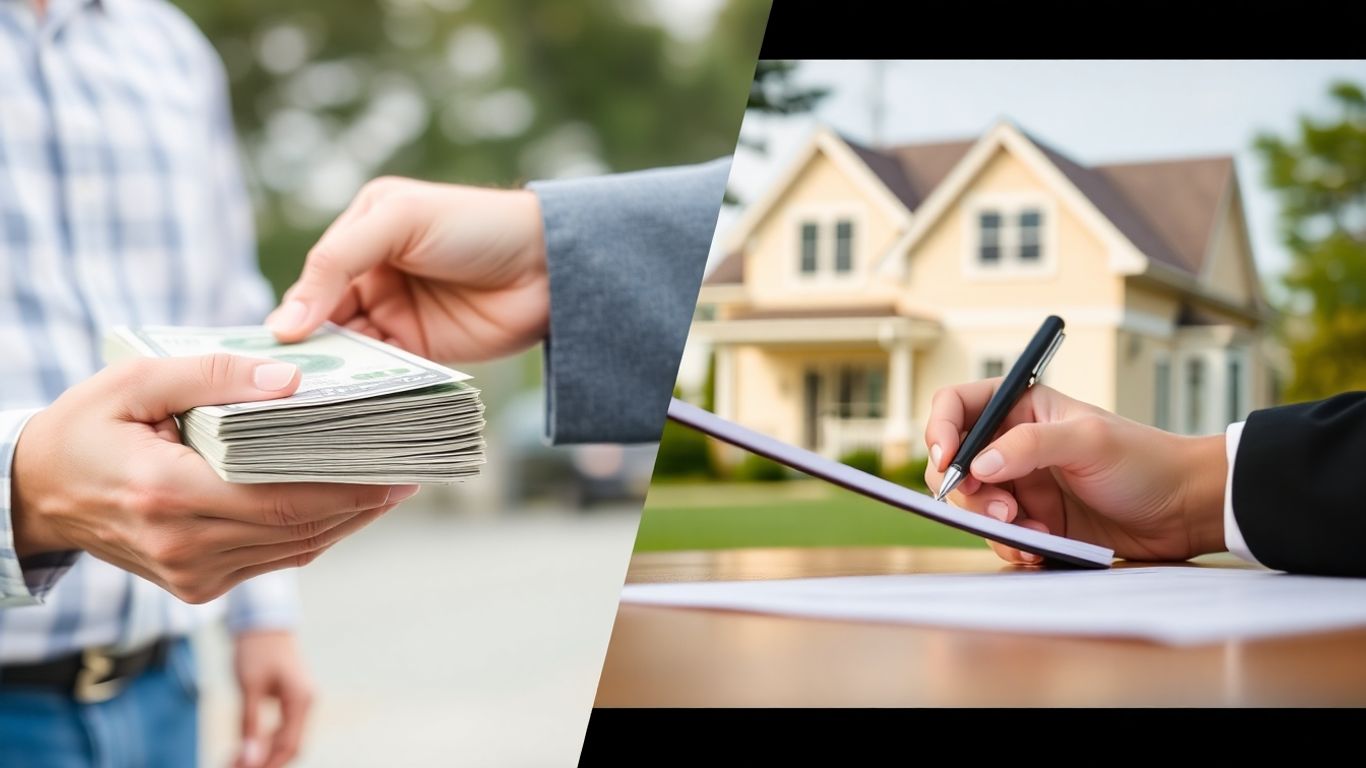 Homeowner getting cash from refinance or home equity loan.