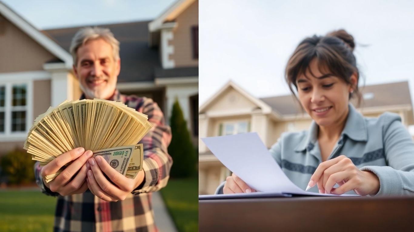 Homeowner with cash and signing for a home equity loan.