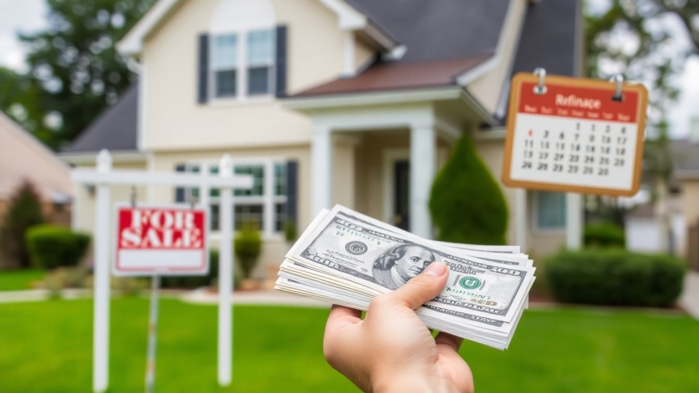 House with money and calendar for mortgage refinance