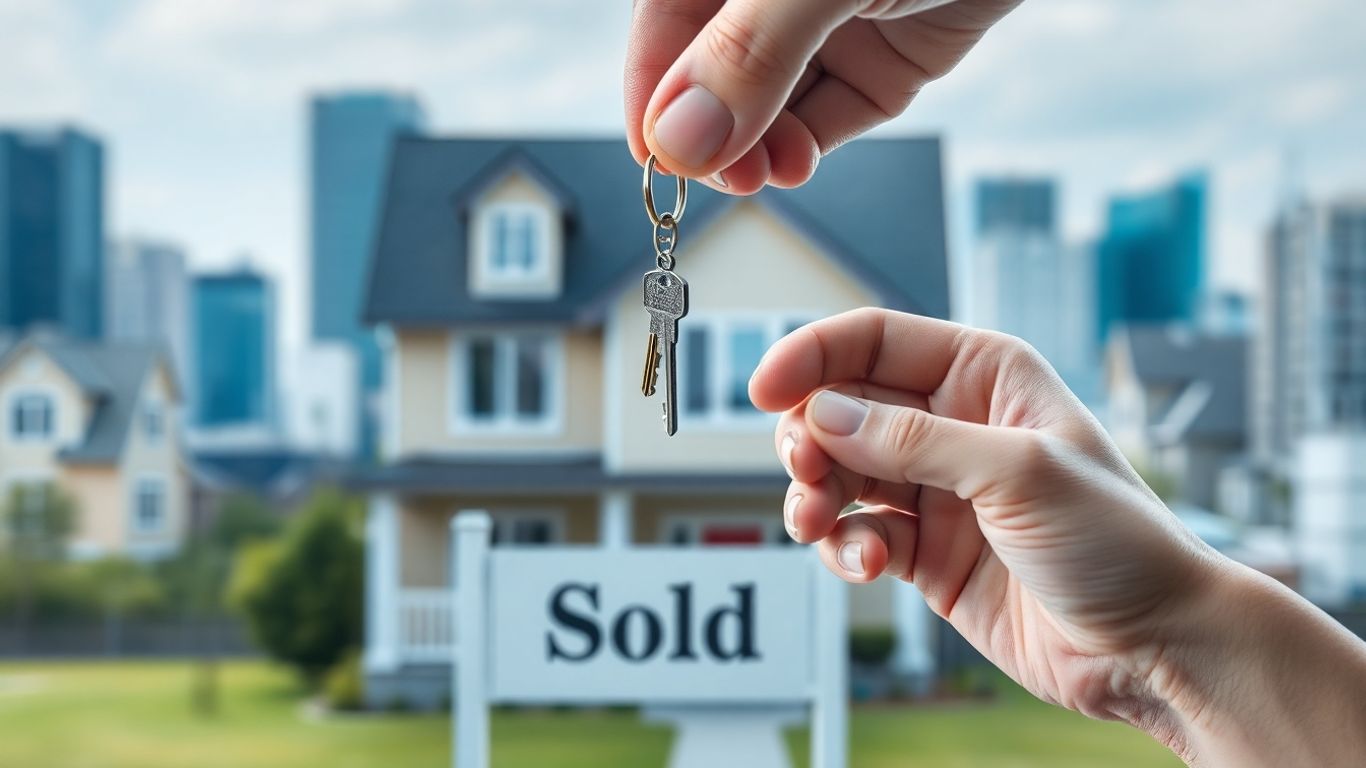 House with key and sold sign
