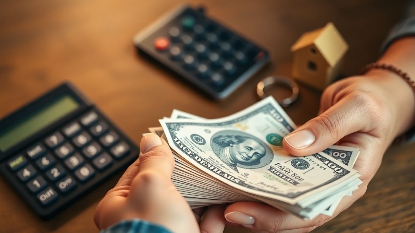 Hands holding money with house key