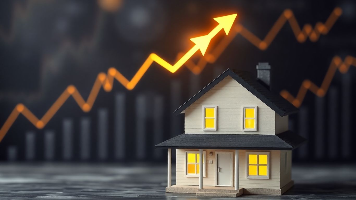 House with upward financial growth arrow.