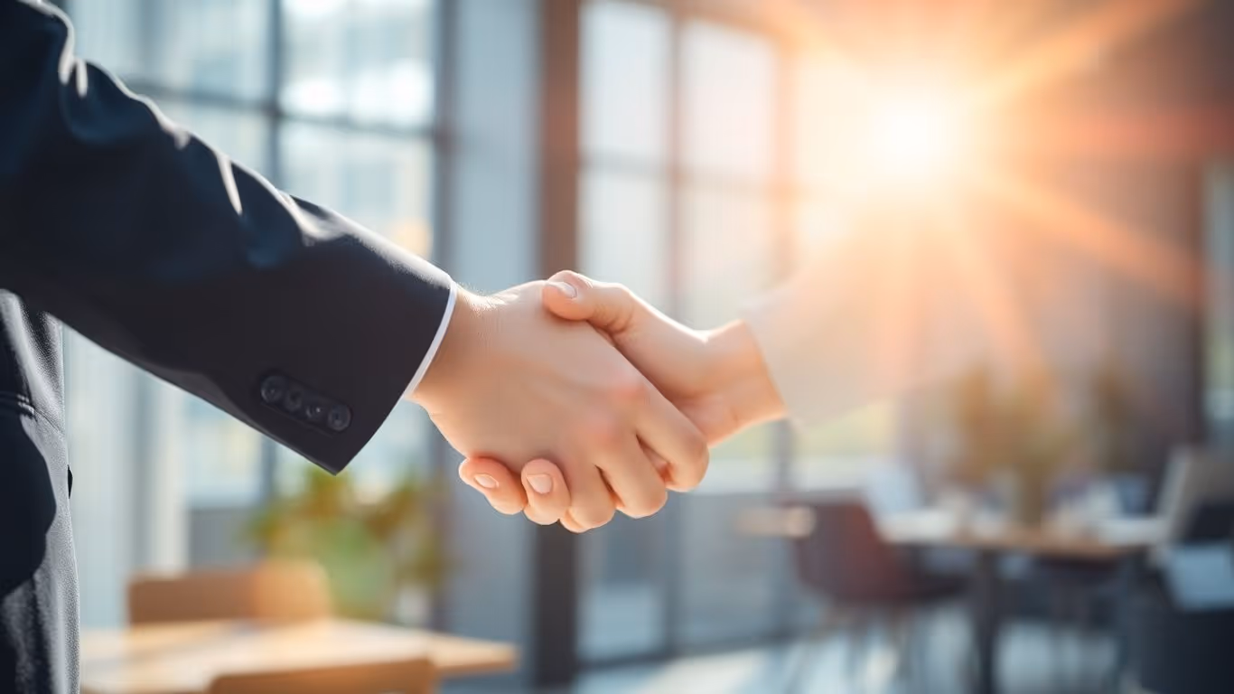 Business people shaking hands, mortgage refinance