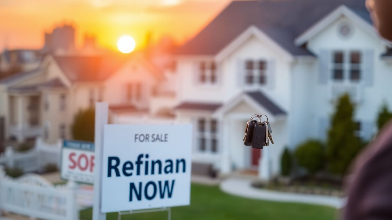 House refinance concept with person holding keys.