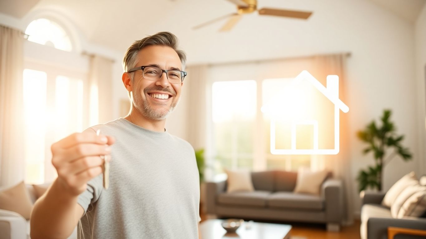 Homeowner with keys and house icon