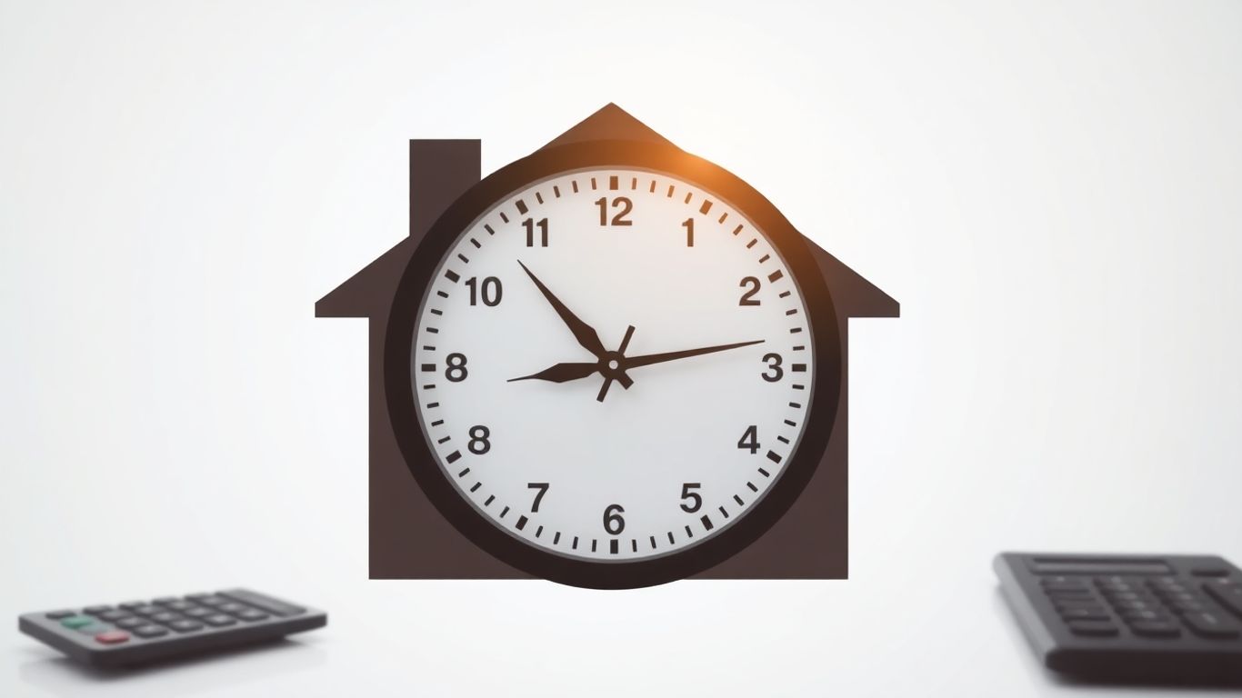 Mortgage refinance timeline with clock and house.