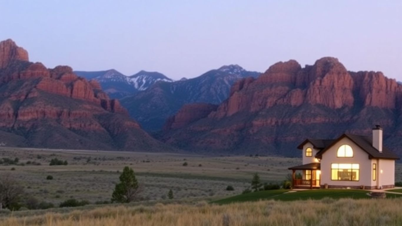Utah home with mountains and savings glow.