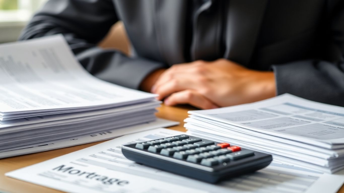 Person reviewing financial documents and calculator.