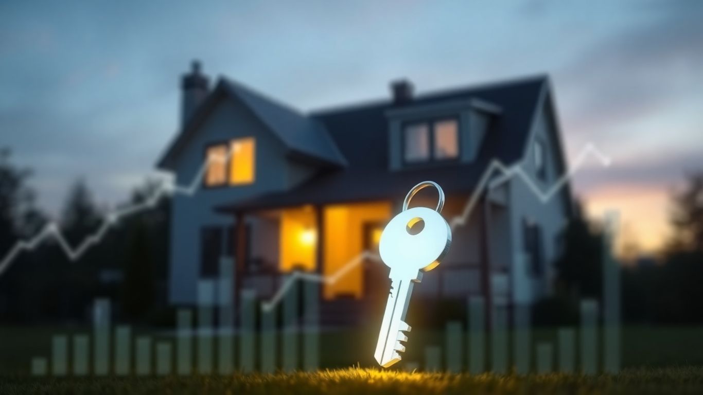 House with glowing key and financial charts