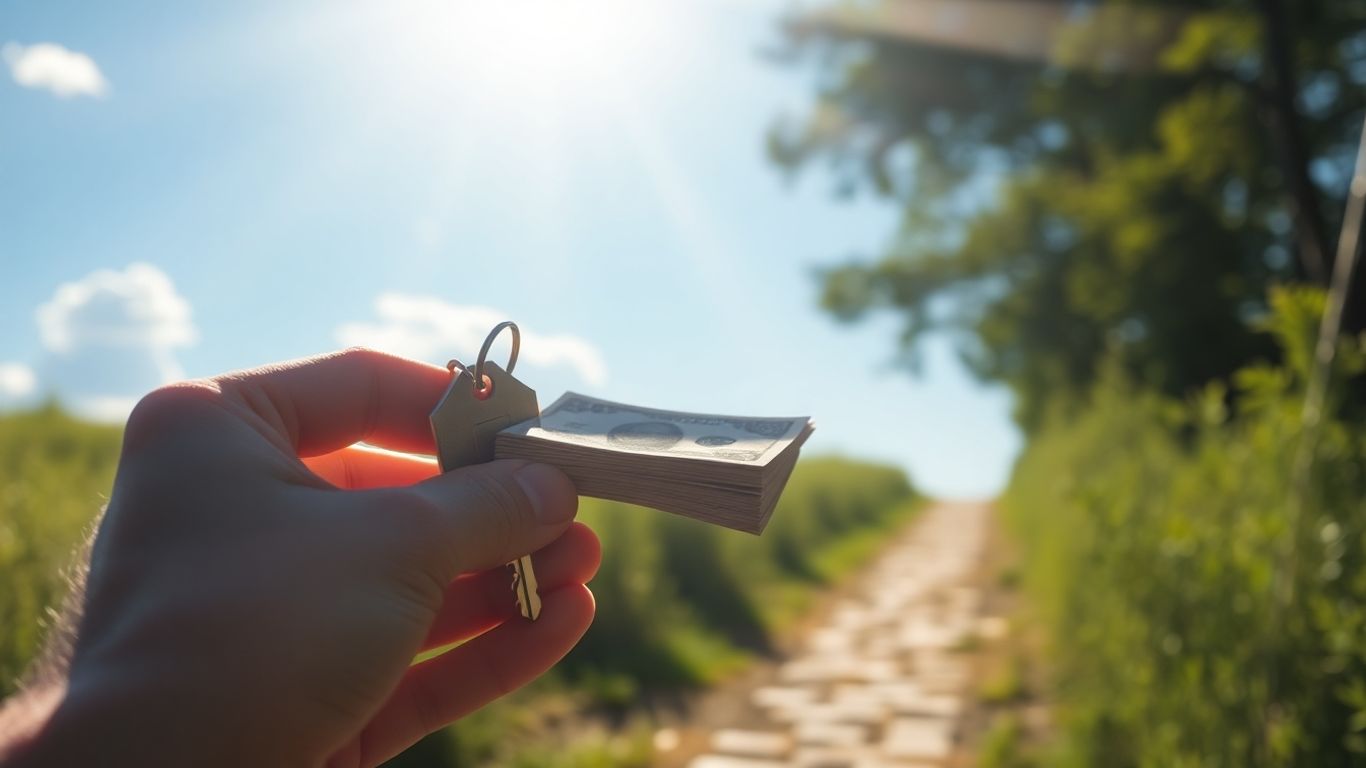 Person with house key and money, symbolizing financial growth.
