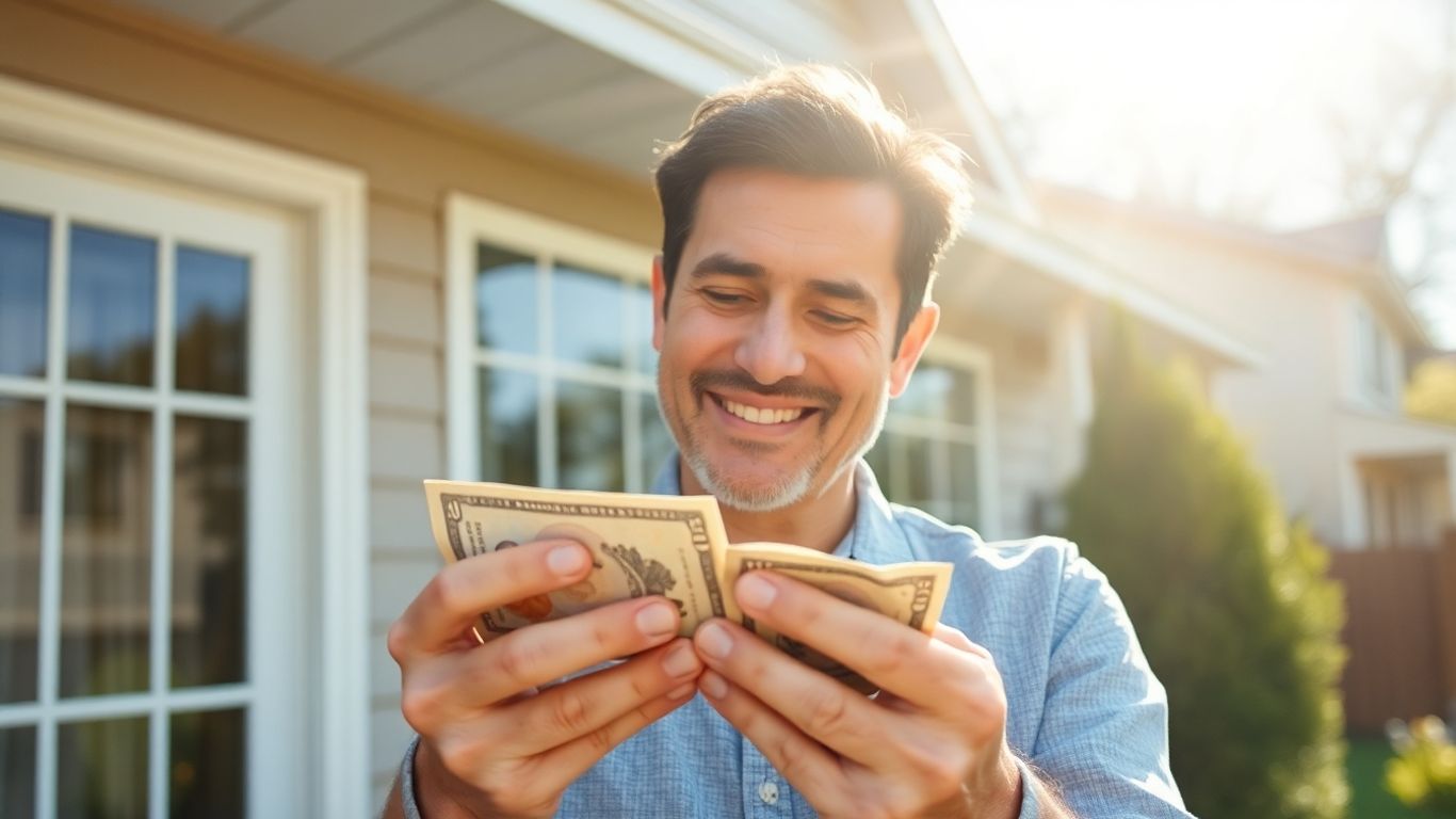 Homeowner with money and house, happy about refinancing.