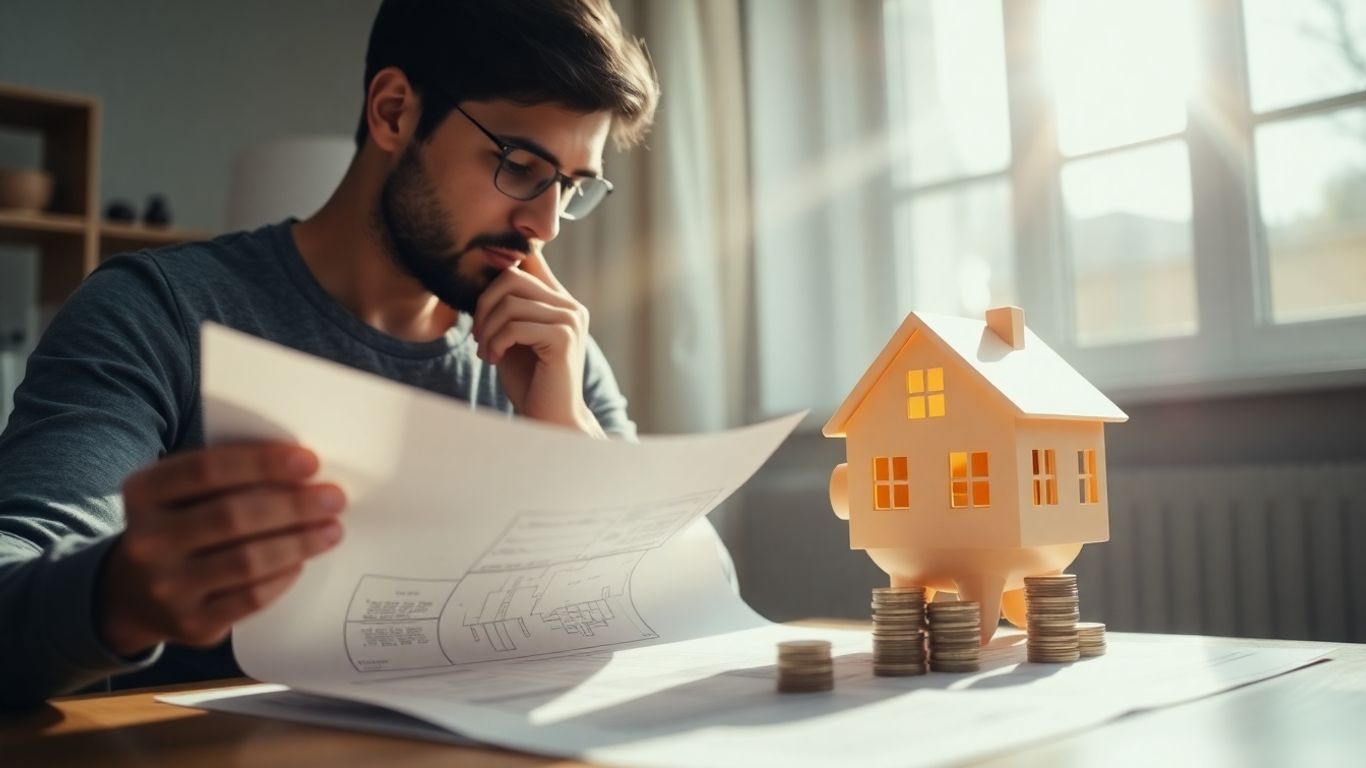 Homeowner considering financial options with house and money.