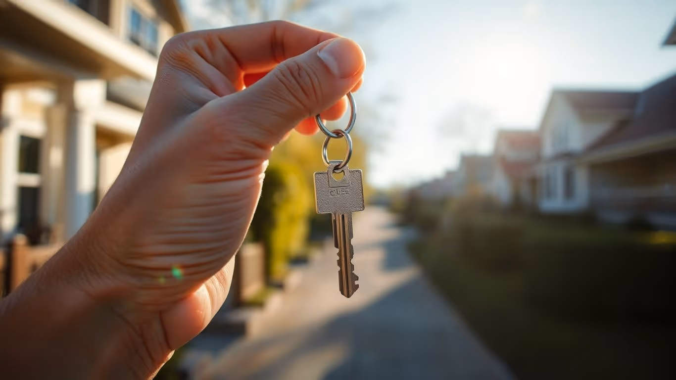 House key with sunlight glinting off it.