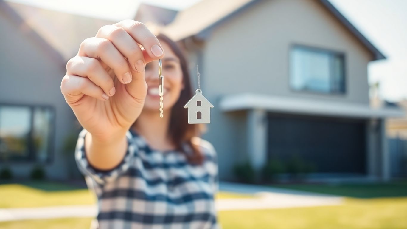 Person holding house key, symbolizing mortgage refinance success.