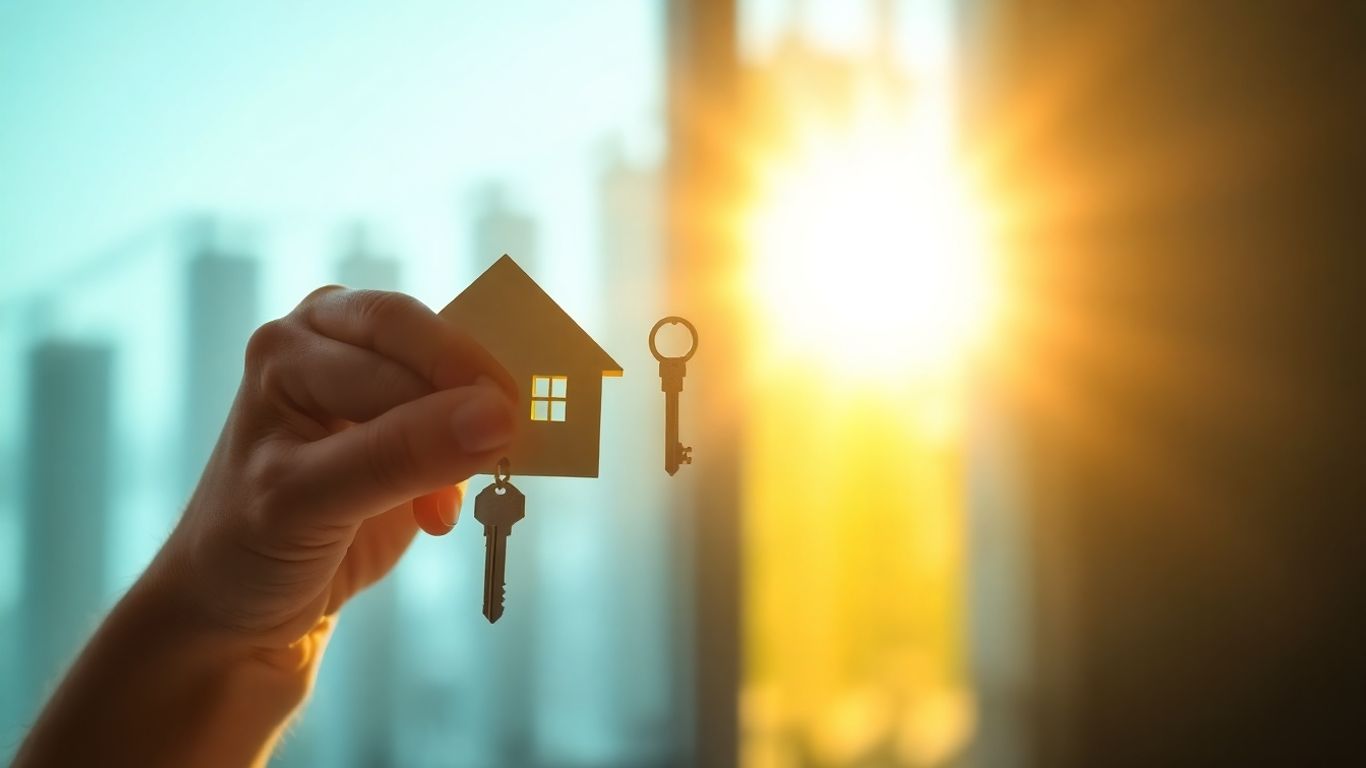 Person holding house key, financial growth, sunlight
