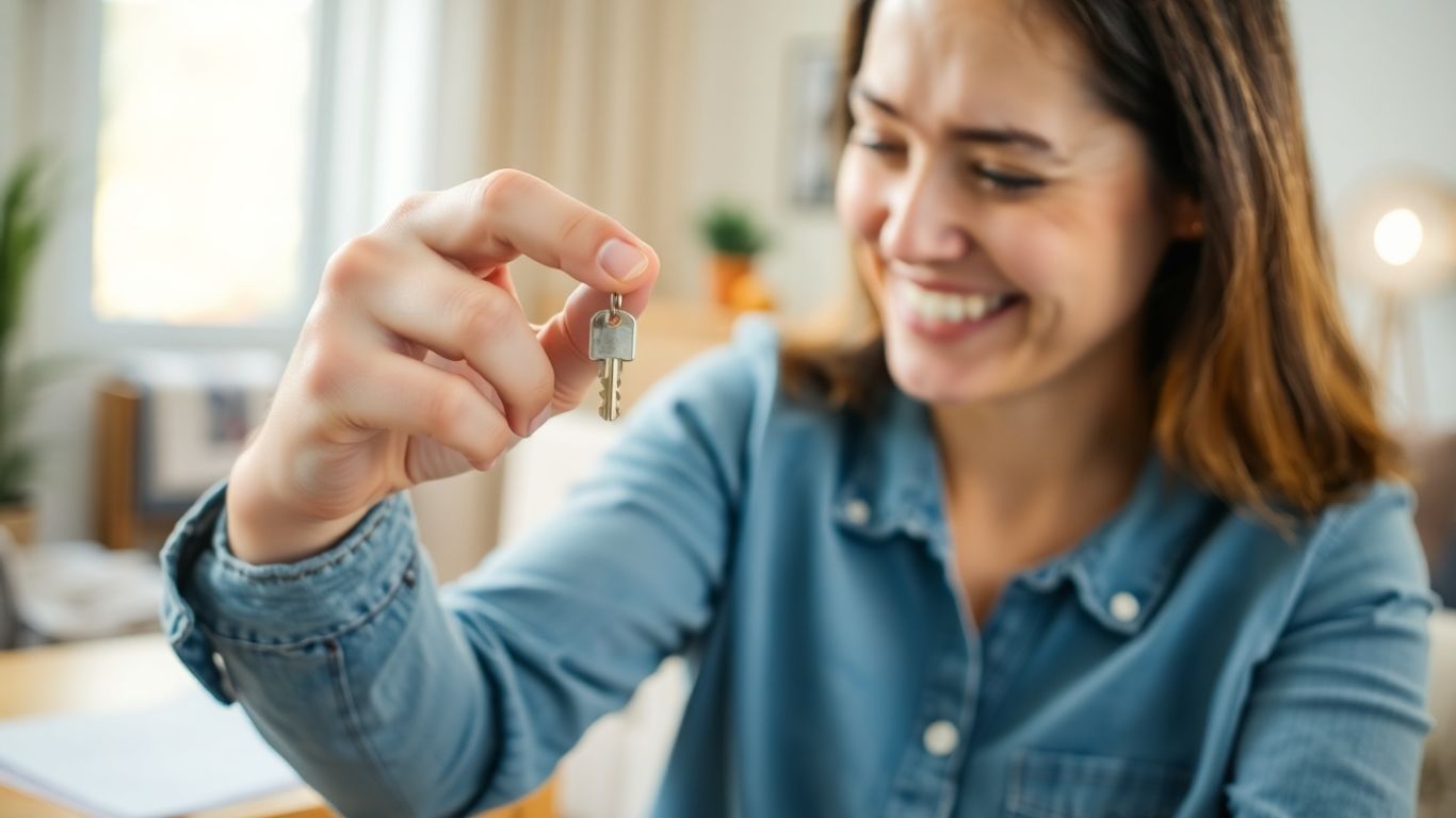 Homeowner with house key, refinancing opportunity.