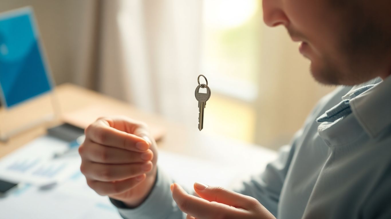 Person considering house key for mortgage refinance