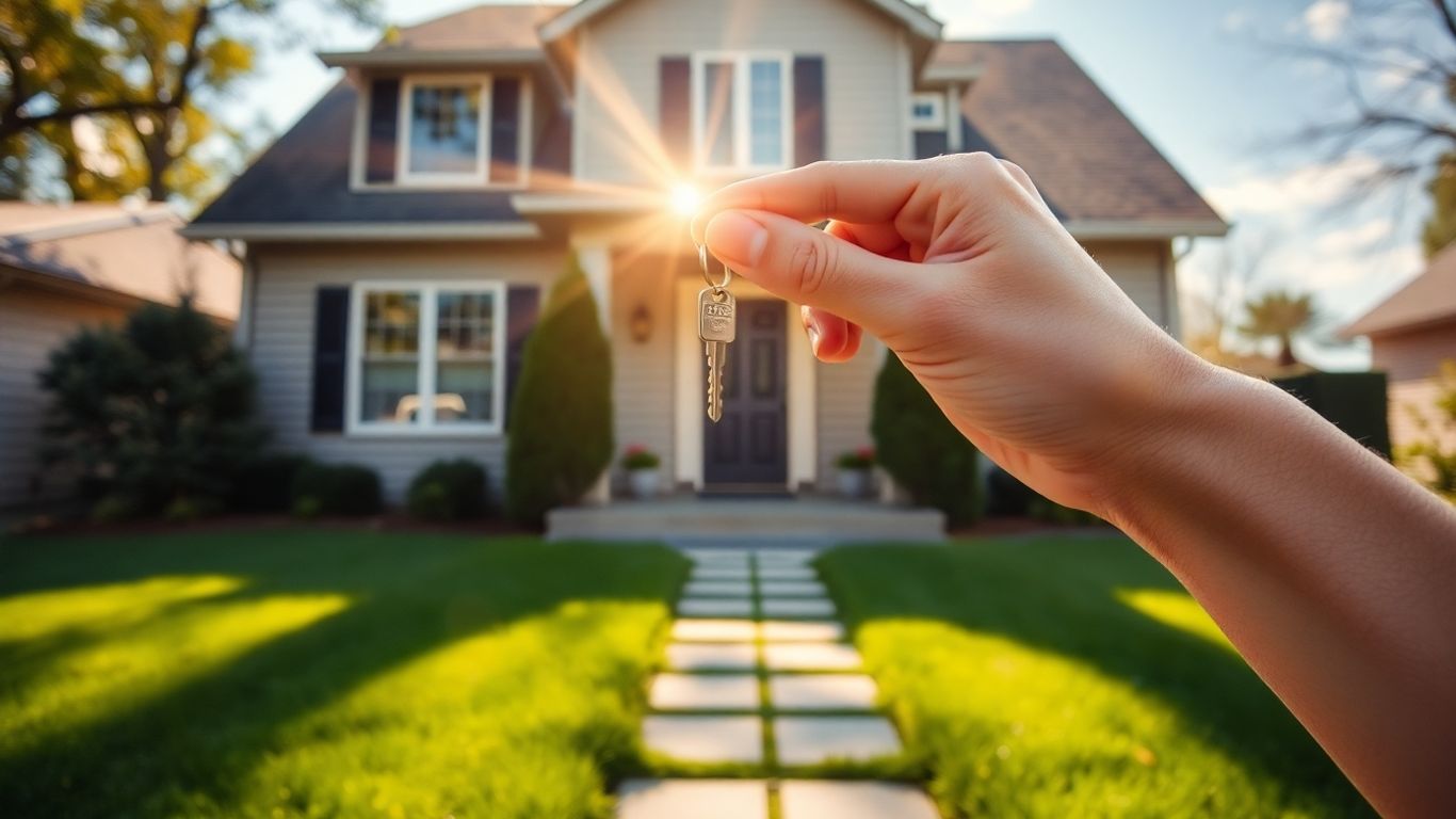 Homeowner holding a key, symbolizing a mortgage refinance.